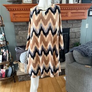 Tacera Chevron Pattern Dress - Brown, Black, Cream
